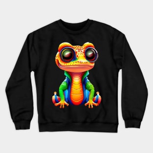 Gamer's Perfect Illustration - Cute Colorful Gekko Crewneck Sweatshirt
